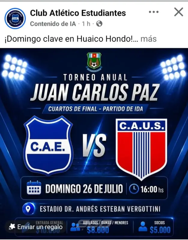 El club Estudiantes de Huaico Hondo invita a su gente a acompañar al equipo