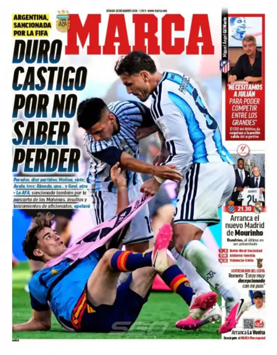 “Duro castigo por no saber perder”: la provocadora tapa de un diario español contra Argentina